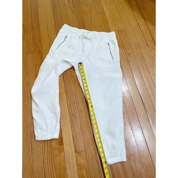 Athleta Cabo Linen Joggers Pants Womens Size 8 Petite White Zip Pockets Pull On - Picture 10 of 15